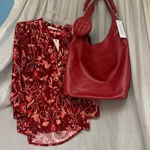 Red Shoulder Hobo with Quilted Coin Pouch